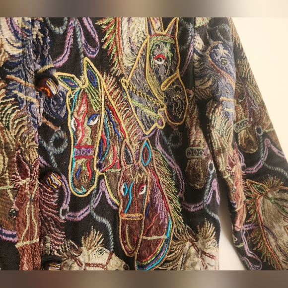 Vintage 90s Daniel K Embroidered Tapestry Horse Head Print Woven Blazer Jacket S - Picture 8 of 13